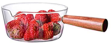 Small Glass Saucepan, Sauce Pan with Wooden Handle, Food Specialism Pot Heating Milk, Noodle, Vegetables, Soup Multi Pot, 500ml, 4.9 * 3.7 * 2.6 in