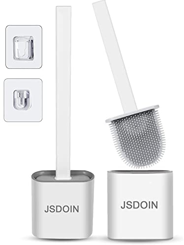 Jsdoin Toilet Brush, 2 Pack Bathroom Toilet Brush Holder Set,Deep Cleaner Silicone Toilet Brushes with No-Slip Long Plastic Handle,Toilet Brush with Quick Drying Holder Set for Bathroom Toilet (White)