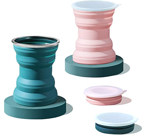 xocome Mug à café Portable, Coupe de Voyage légère,Plus Grande capacité 320ML Tasse de Voyage Pliable en Silicone, Mug à Café pour Le Camping Randonnée Pique-Nique,2pièces