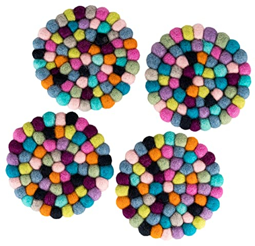 Maharanis Fairtrade Handgefertigte Filzuntersetzer für Gläser pastell 4er Set
