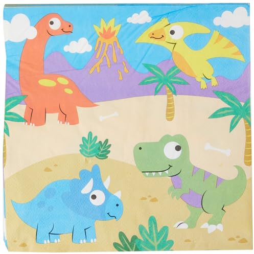 Baker Ross FC980 Dinosaurer Serviette - 20 Stück, Bedruckte Papierservietten für den Kindergeburtstag