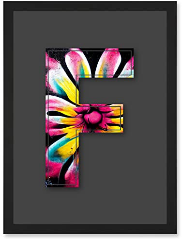Wee Blue Coo Letter F Bright Flower Decorative Graffiti Mural Alphabet Initial Stencil Artwork Framed Wall Art Print A4