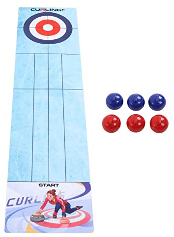 Elolicu Tabletop Curling Game for Kids, Portable Roll Up Tabletop Curling Game Curling Board Family Game Interactive Competitive Fun Indoor Sport Game Come with 6 Curling Stones Ideal for Family Fun