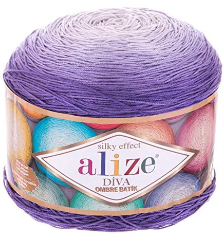 250g Farbverlaufsgarn ALIZE Diva Ombre Batik Bobbel Sommerwolle Strickgarn Häkelgarn Farbwahl, Farbe:7378 lila-weiß