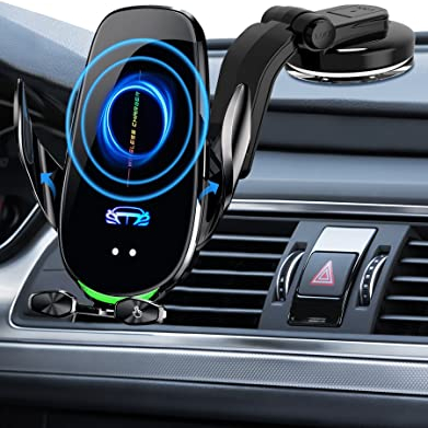 15W Caricatore Wireless Auto, MGLK Qi Ricarica Rapida Wireless Auto, Rotazione a 360° Porta Cellulare Auto per Presa Aria Compatibile con 5.4-7.0” Smarphone