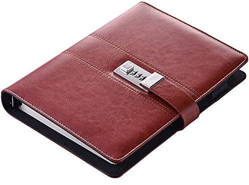 Business Journal, B5 Creative Leather Diary with Combination Lock, Combination Lock Diary, 100 sheets/200 Pages, Traveler's Notebook Journal for Parents Friends Children Classic Vintage (Red)