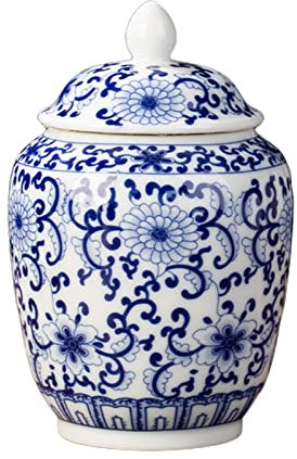 LOVIVER Pot de Gingembre en céramique Vase Ornements Chinois Artisanat Cadeau Mandarin Bocaux en Porcelaine Pot de Gingembre Asiatique pour la Maison Mariages, Fleur Bleue