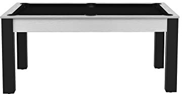 Billard Dubaï 6ft Convertible en Table à Manger - 6 Personnes - Coloris Blanc boisé Pieds Noirs (sans Plateau Table, Tapis Noir)