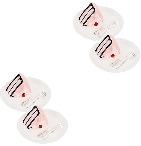 Toyvian 4 Sätze Mini-kuchenteller Essen in Der Puppenhausküche Rollenspielset Mit Essen Mini- -küchenzubehör Gefälschter Cupcake Miniatur-dessertkuchen Geschirr Ob11 Harz Künstlich