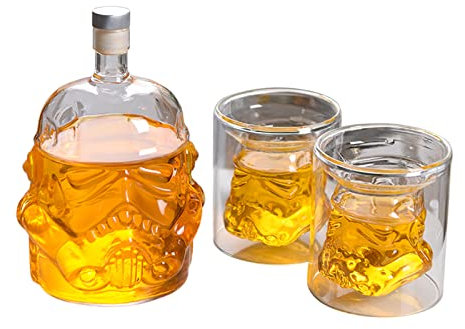 Whiskey-Dekanter-Set, kreative Whiskey-Karaffe mit 2 Gläsern, transparenter Stormtrooper Weinflasche, Dekanter für Wein, Wodka, Likör, Scotch Whikey, Dekanter, Geschenke für Männer und Frauen (1