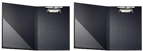 Original Falken Premium Klemmbrett-Mappe. Made in Germany. Mit stabilem Pappkern und Kunststoffbezug außen und innen für DIN A4 mit Tasche im Vorderdeckel mit Stiftehalter schwarz (Packung mit 2)