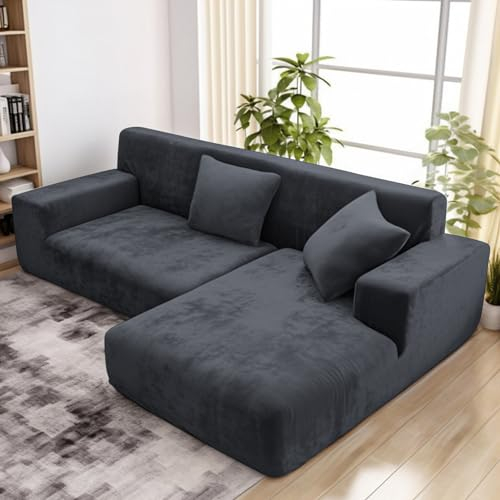 wiipara Dicker Samt Sofabezug L Form, Stretch Couch Überzug Universal Sofa Cover, Super Weich Plüsch Sofa Überzug Luxus Couchbezug(L-Form Ecksofa erfordert Zwei)- Sofabezug 2 Sitzer, Dunkelrau