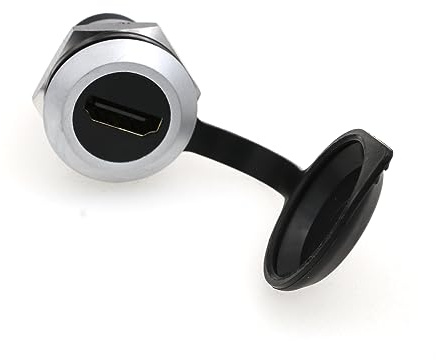 SZRMCC HDMI-Koppler, HDMI D-Typ, Durchgang, Panel-Mount-Stecker, Buchse auf Buchse, wetterfest, Staubkappe, Verlängerungsadapter für Wandsteckdose, Signalempfänger (rund, 1 Stück, Silber)