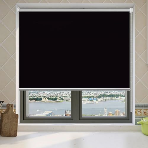 Verdunklungsrollo Ohne Bohren 70 x 180 cm Blickdicht Hitzeschutz Verdunkelung Dachfenster Rollo inkl Montagematerial für Schlafzimmer, Schwarz
