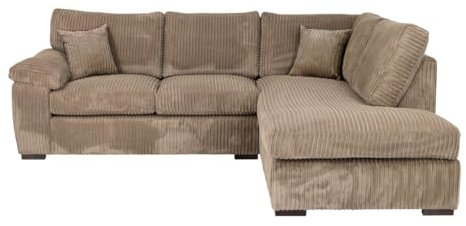 Sofa Selection Jumbo Cord Elegant L Shape 4-Seater Right-Facing Corner Sofa Set, Your Comfort Haven in the Living Room, Our Stunning Jumbo Cord Sofa Collection (Right Hand Facing, Beige)