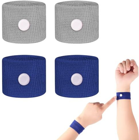 LZKHEH Akupressur Armband (2 Paar) Anti-Übelkeit Wristbands für Erwachsene & Kinder, geeignet bei Schwangerschaftsübelkeit & Reisekrankheit. Farben: Blau & Grau.