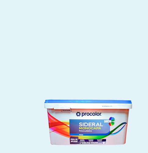Pintura de Interior Monocapa Sideral Mix. Colores del Mundo. Alta cubrición, Lavable, Colores duraderos. Cubeta de 4 L. (4 L., Azul suave - Caribe)
