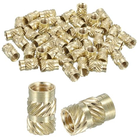 QUARKZMAN Tuercas de Inserción Estriadas, 50 Unidades M4 x 8mm L x 5mm OD Tuercas de Latón para Impresión 3D Tuercas de Inserción Roscadas Hembra Latón