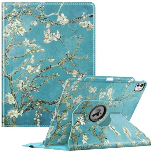 FINTIE Funda giratoria Compatible con iPad Pro de 13 Pulgadas (2024) M4 - [Giro de 360 Grados] Funda Protectora con Soporte para lápices, Apagado y Encendido automático, Flor