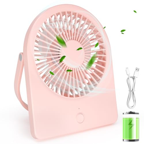 WD&CD Mini Portatil Ventilador USB, Ventilador de Mesa Regulable en 3 Velocidades, Mini Ventilador de Escritorio, Ventilador de refrigeración personal USB para Oficina Hogar Viajar Cámping, Rosa
