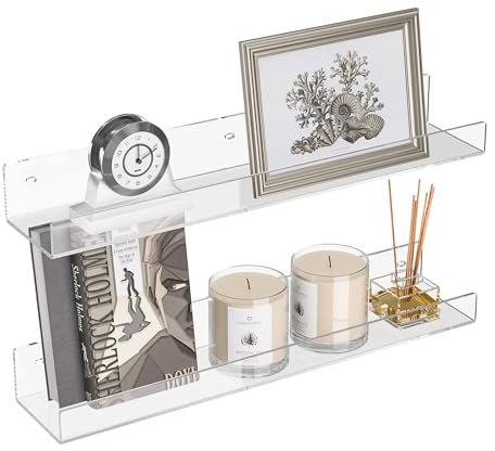 Hexsonhoma 46cm klares Acryl Bücherregal 2-Packung, Acryl Sich hin- und herbewegende Bücherregale, Wand-Montage unsichtbares Ledge Buch Regal