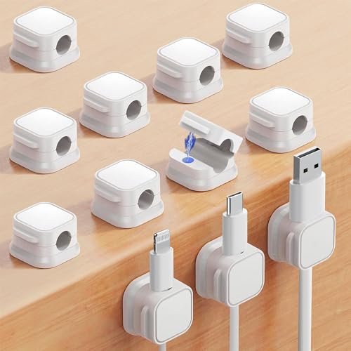 Paquete de 12 Clips de Cable magnético Organizador de Cable Soporte, Picozon Adhesivo Gestión de Cables, Cable Teléfono Cargador USB Soporte de Cable para Coche, Oficina Escritorio Doméstico - Blanco