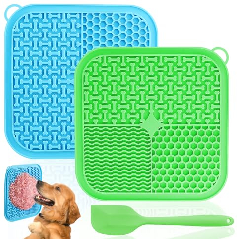 NVIYAM Schleckmatte Hund, 2 Stück Lick Mat Slow Feeder für Hunde und Katzen, Premium Leckmatte Hund mit Saugnapf, Leckmatte für Hund mit Silikon Spatel, für Baden, Pflegen und Training