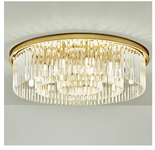 Jolre 60cm Kristall-Deckenleuchte, Kristall-Gold-Kronleuchter, runde klare Kristall-Decke, runde Wohnzimmer-Schlafzimmer-Kristallleuchte, LED-Deckenleuchte, E14.