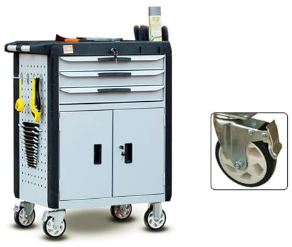 3-Drawer Rolling Tool Chest with Wheels, Portable Steel Tool Cabinets with Drawers and Locking System for Warehouse, Garage(Color:Gris)