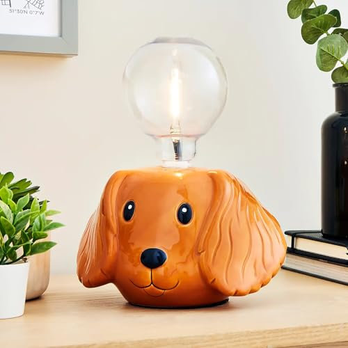 New Charming Dog Animal Head Bulb Holder Battery Operated Dog Head Design Bulb Holder Included Bulb Ideal for Childrens' Rooms Home Decor (Orange)