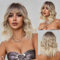 Esmee Kurze Gewellte Ombre Blonde Bob Perücken mit Pony Schulterlänge Natürliche Perücke Synthetisch Tägliche Party Cosplay Perücken für Frauen