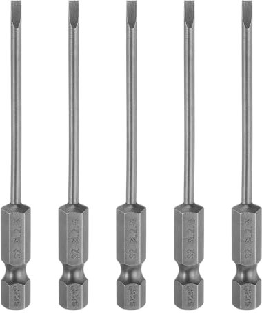 Sourcing Map 5pcs SL2.5 Magnetic Flat Head Screwdriver Bit Set, 2.5mm S2 Steel, 3 Long, Hex Shank, for Furniture Assembly, Mechanical Equipment, Car Repair