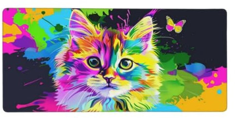 XXL Gaming Mauspad Farbe 27.6x11.8in, verlängertes Mousepad, mit Motiv Schreibtischunterlage Katze, Erweiterter Schreibtisch Schutz, Verbessert Präzision und Geschwindigkeit Gaming Mauspads N1-144