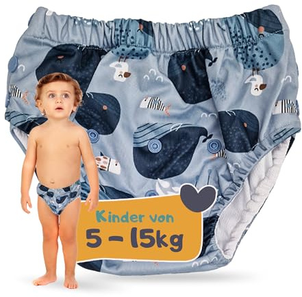 Lumina Schwimmwindel One Size – Wiederverwendbare Badewindel von 5–15 kg | Baby Schwimmhose für sicheren Schutz im Wasser – Größenverstellbare Schwimmwindel mit Druckknöpfen, Whale