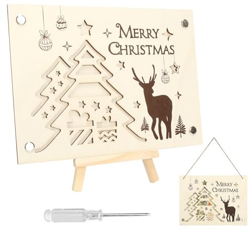 MONCAP Décoration de Noël en Bois à Suspendre 20.5 x 15cm Kit de Bricolage pour Enfant Carte en Bois pour Décoration Porte Murale Vitrine