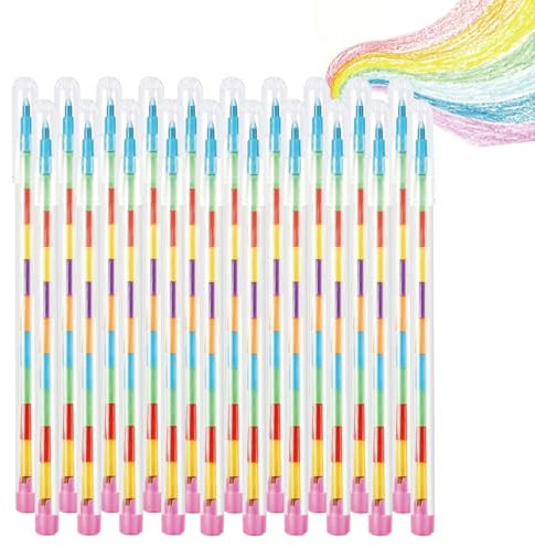 Ormromra 20 Stück Stapelbare Buntstifte Kinder, 11 Farben Baustein Buntstifte, Steckbare Kinder Wachsmalstifte, ideal als Mitgebsel Kindergeburtstag Junge oder kleine Geschenke für Kinder