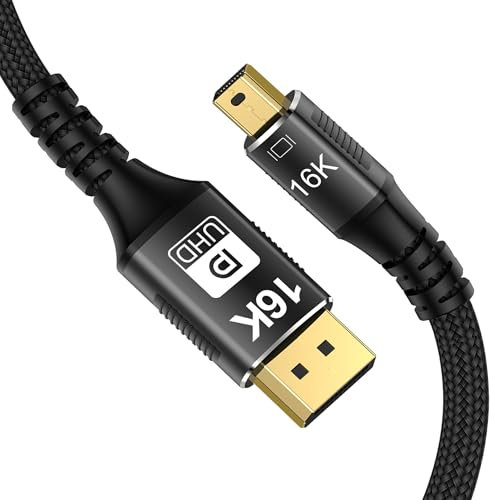 CABLEDECONN Câble Mini DP vers DisplayPort 16K 2M 8K (7680x4320) @120Hz 4K@240 Hz DisplayPort 2.0 Transmission Bidirectionnelle DisplayPort vers Mini DisplayPort 16K Câble