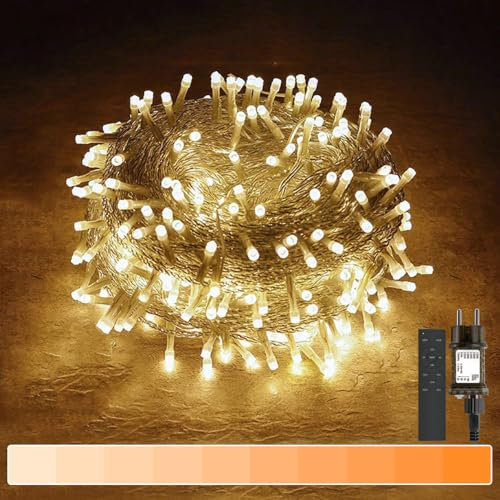 Gresonic 100LED Lichterkette Strombetrieben mit Stecke, 10m 1800-3800K Dimmbar Warmweiß 9 Modi Außen & Innen Timer Fernbedienung IP44 Wasserdicht für Garten Hochzeit Weihnachten Party