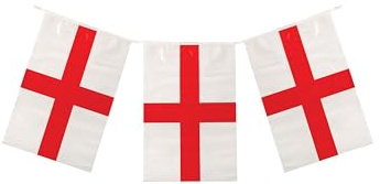 Henbrandt 4 x St. George’s Cross England Party Bunting with 11 Flags 4M / 13ft Bunting Red and White English Football Championship World Cup Rugby Six Nations Garland for Home Pub BBQ Decoration