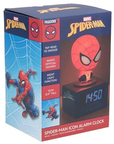 Paladone Marvel Spiderman-Wecker mit Nachtlicht und Musik, digital, offiziell lizenzierte MCU-Superhelden-Dekoration fürs Schlafzimmer, für Kinder und Jugendliche, batteriebetrieben