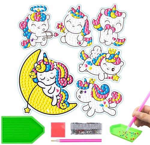 Nurila Diamond Painting Kinder, Einhorn Diamond Painting, Painting Aufkleber,6 Stk Diamant-Malerei-Aufkleber-Set, DIY Painting Sticker Malerei Spielzeug Geburtstag für Kinder Anfänger
