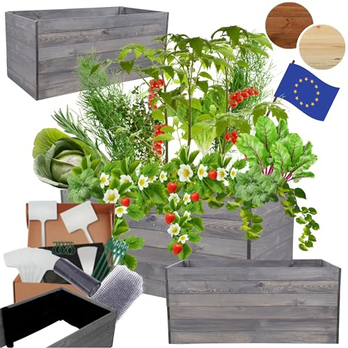 MODO24 Hochbeet Holz, Blumenkasten, Gartenbeet, 54x120x80 cm, Grau | Pflanzkasten, Blumenbeet, für Garten, Balkon und Terrasse, Kiefernholz, Massivholz, Gemüsebeet, Kräuterbeet