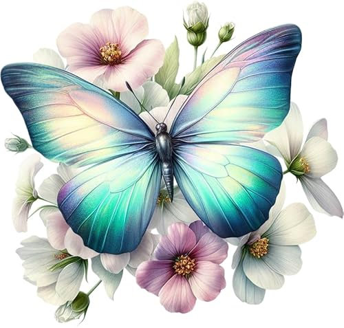 x4 Light Blue Butterfly Flower Vinyl Stickers, Cover Marks Non Transparent & Weatherproof Multi-use Decals 1@150mm 1@120mm & 2@70mm Toilet Wall Car Laptop & More (Lblue150mix Butterfly, A5)