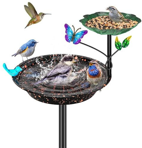 Vogeltränke Vogelbad für Außen, Futter Schale Stehend für Draußen Garten | Metall Vogelbecken Schüssel Wildvogeltränken Wassertränke, Wasserschale Frostsicher Vogelfutterspender für Vögel