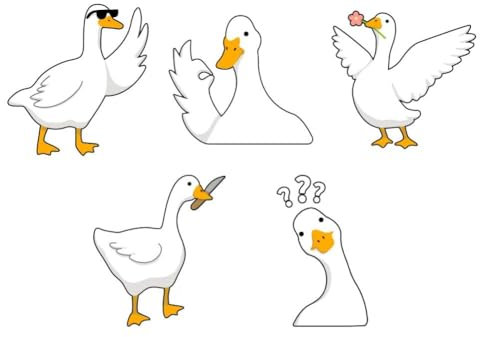 WADORN 5 Stile Niedliche Cartoon Gans Vinyl Aufkleber Fürs Auto, Lustiger Meme Gans Vinyl Aufkleber Selbstklebend Wasserdicht Für Fenster Autos LKWs Skateboards Wände Tassen Laptops Wasserflaschen