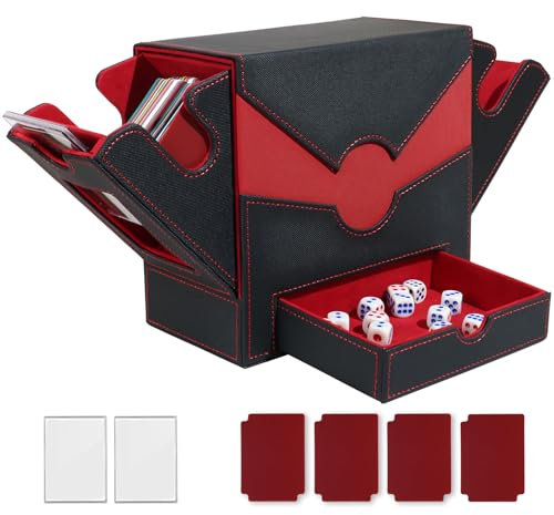 MTG Deck Box, Trading Card Storage Box with Commander Display, 500+ Cards Deck Case with 4 Dividers and 2 Toploader, Magic Card Organizer for TCG PTCG, Black Red