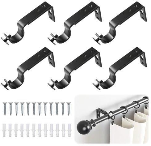 Lot de 6 supports de tringle à rideaux réglables Ø 20-25 mm en alliage d'aluminium avec vis de chevilles et ancrages muraux