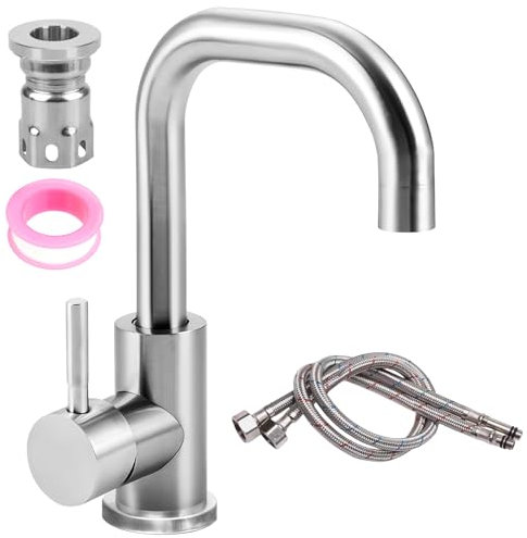 Grifo de baño de acero inoxidable, giratorio 360°, grifo alto con manguera de agua caliente y fría, grifo mezclador para baño, inodoro, fregadero de cocina