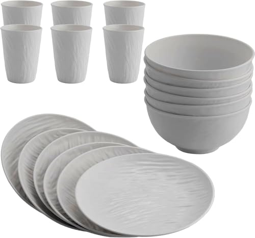 HOMGEN 18PCS Plastic Plates and Bowls Set - Unbreakable Tableware Set - Reusable Plates Bowls Cups - Microwave & Dishwasher Safe Dinner Sets - Picnic Dinnerware Service for 6