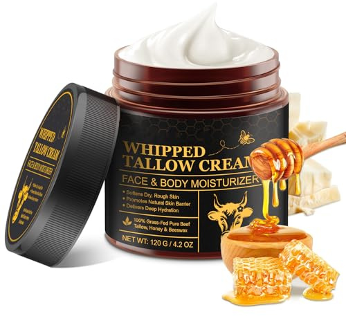 Beef Tallow Skin Care 120G - 100% Grass Fed Tallow Face Cream Nourishing for Face & Body Care, Oil-Free & Unscented, For All Skin Gluten Free, Glass Jar